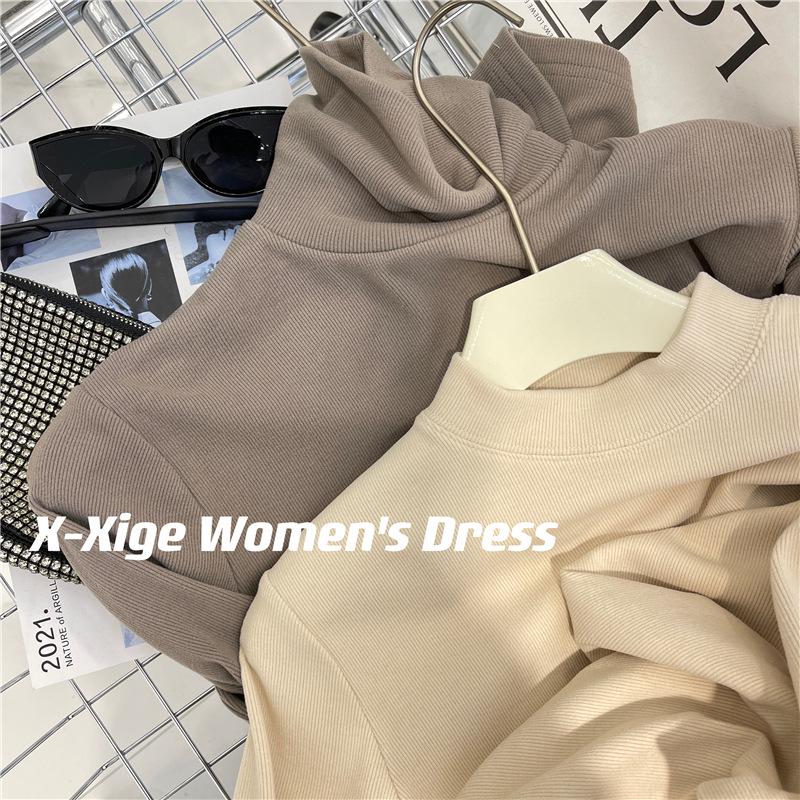 Damen Verdickter Einfarbiger Gerippter Flanell Rollkragen