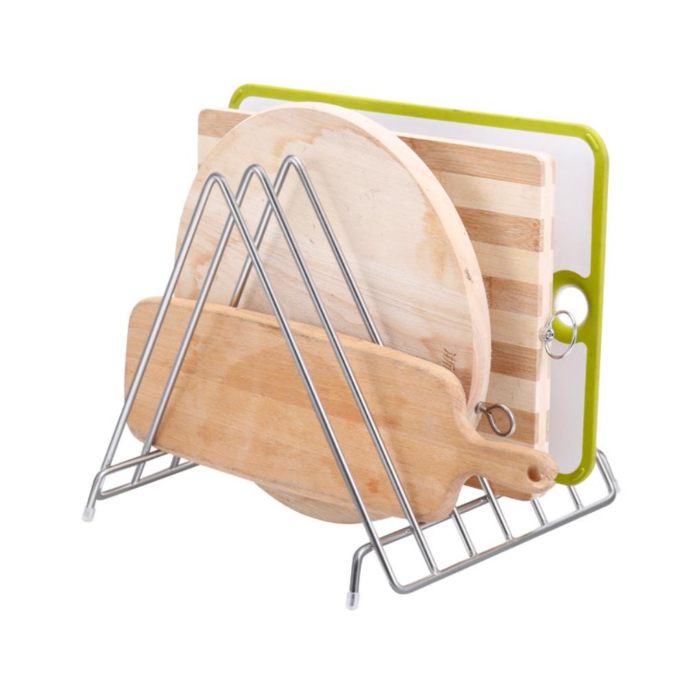 Durable Stainless Steel Cutting Board Rack Rust-Proof 6 Grids Drainage Stand Non-slip Wear-Resistant Storage Rack