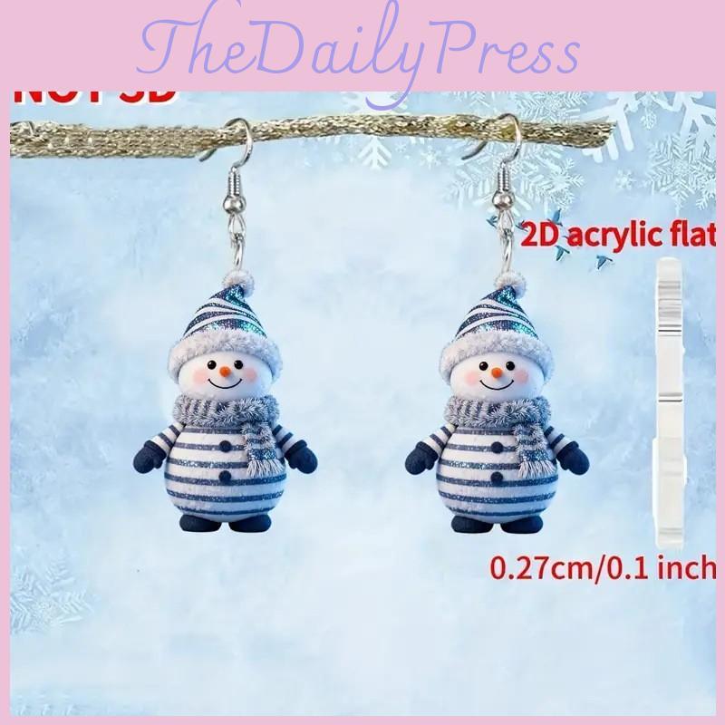 Christmas Cartoon Snowman Acrylic Earrings With Silver Pins For Men And Women