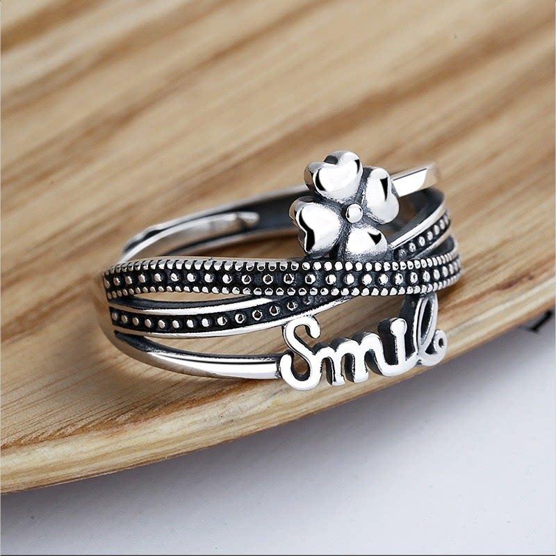 S925 sterling silver lucky four-leaf clover ring women's niche lucky jewelry retro light luxury high-end design index finger