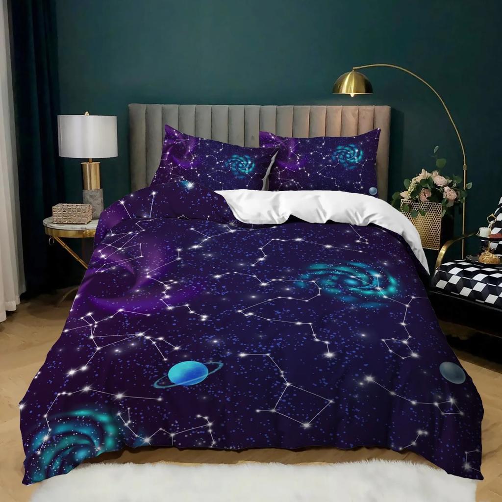 Sun And Moon Duvet Cover Twin Psychedelic Galaxy Bedding Set,Constellation Astrology Comforter Cover Mystic Stars Nebula Bed Set