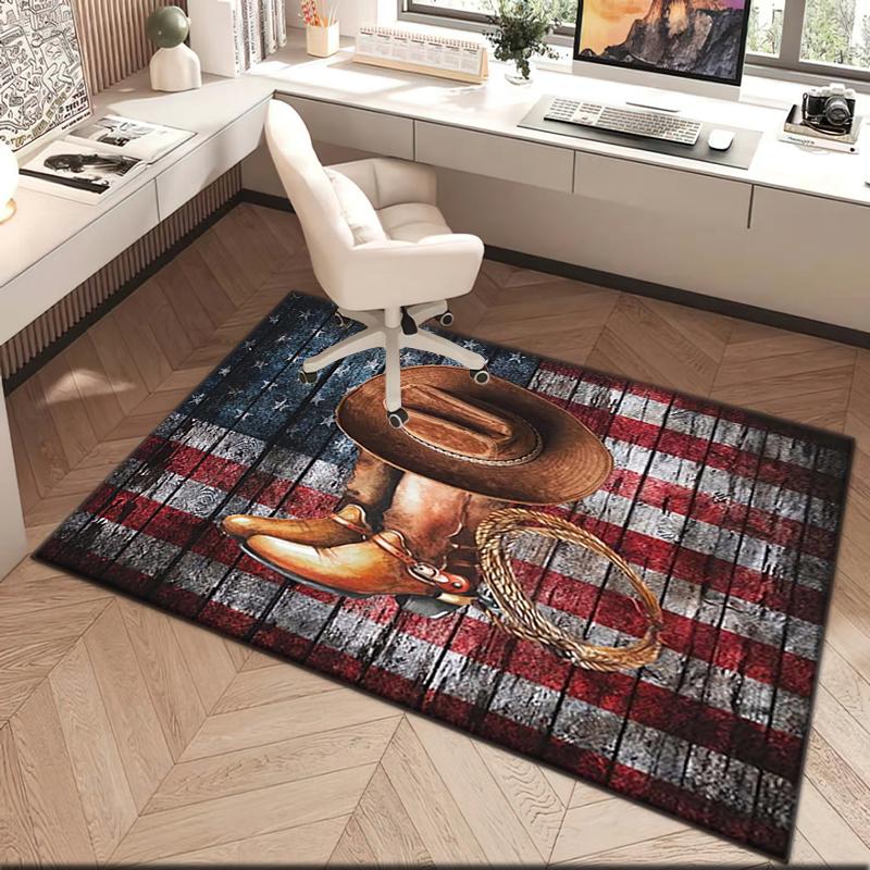 1 pezzo Tappeto Tappeto con la bandiera dello stato del Texas e cowboy per Soggiorno Camera da letto Casa Decorazione Divano, Tappetino Antiscivolo per Giochi Bambini