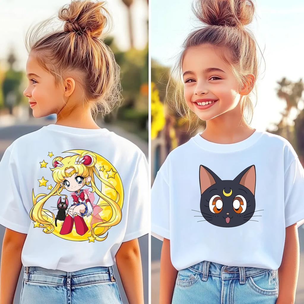 Sailor Moon Cartoon Printed Childrens Unisex Summer Loose Casual Short Sleeved Comfortable Tshirt Top