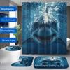 Shark Print Shower Curtain Set with 12 Hooks - Bathroom Decoration Accessories