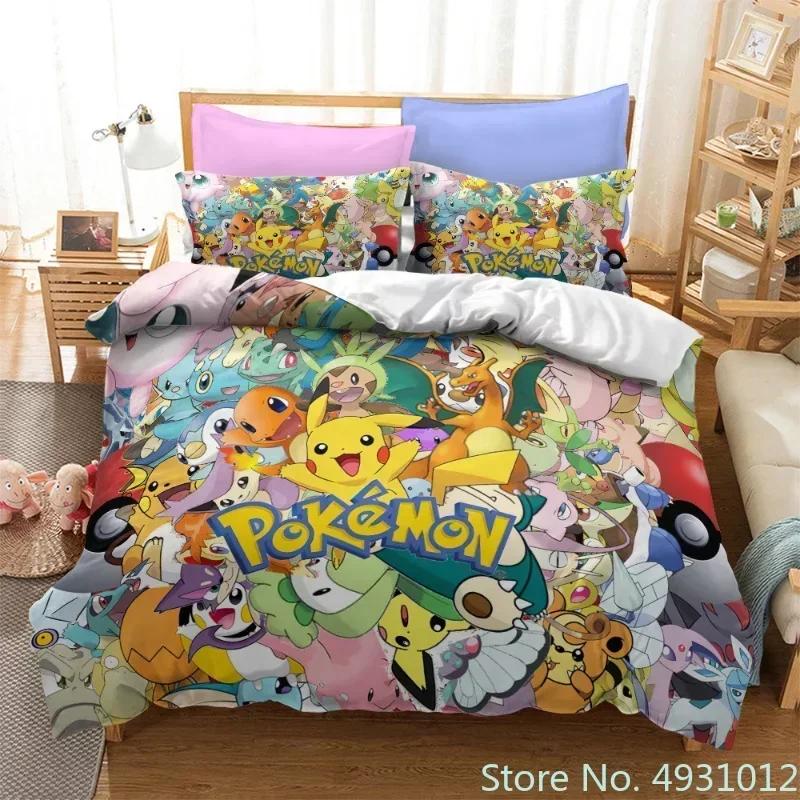 Anime Pokemon Quilt Cover Cartoon Game Printed Bedding Pikachu Duvet Cover Kids Bedroom Bed Bedclothes Pillowcase Xmas Gifts