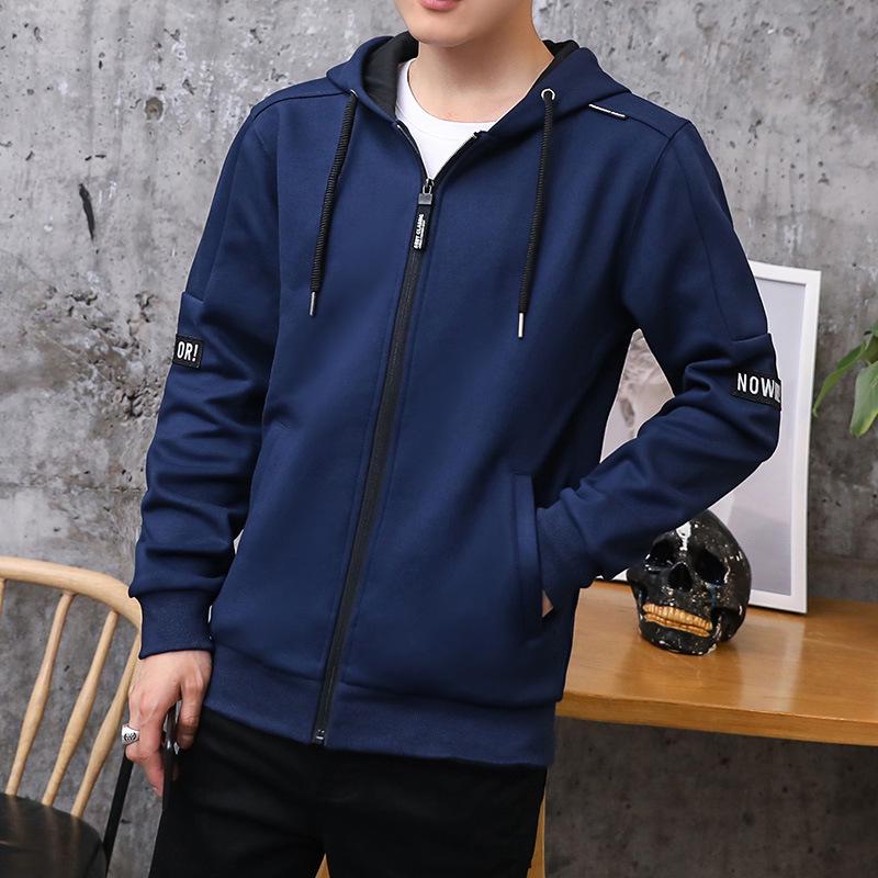 

Мужской кардиган с капюшоном на молнии, свитер, куртка, повседневная толстовка с капюшоном, мужской однотонный свитер для мужчин 3XL темно-синий