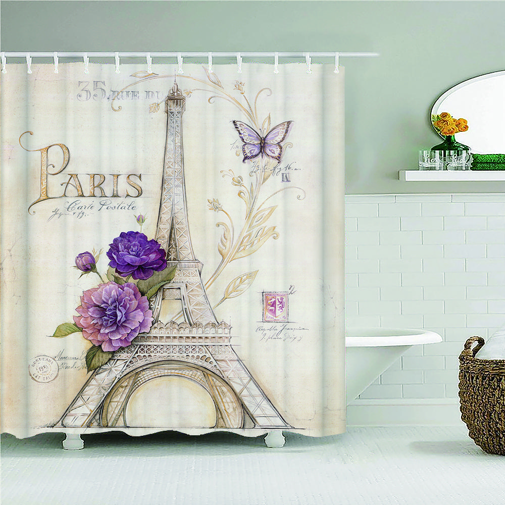 Paris Tower Paris Landskap Duschdraperier Badrum Vattentätt Badgardin Polyestertyg Badkar Badgardin 180*180cm