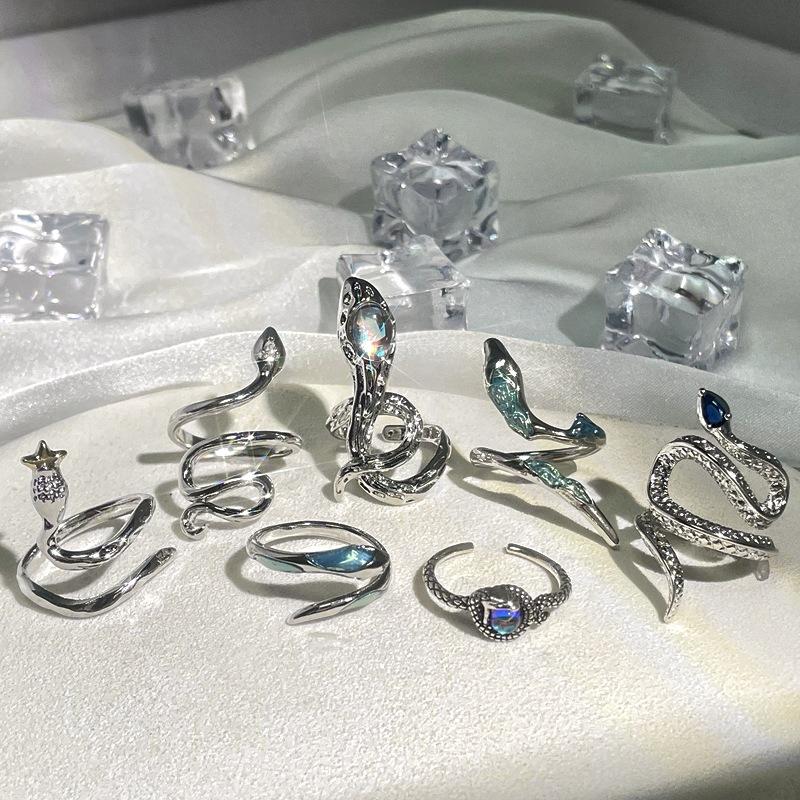 1pc Snake-shaped Ring Female Ring Full of Ins Tide Ring Opening Index Finger Ring