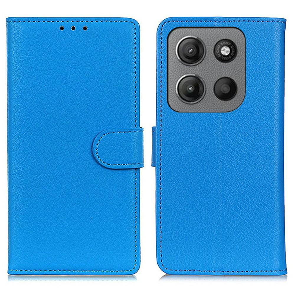 

For Motorola Moto G15 4G Wallet Case PU Leather Phone Cover Litchi Texture Blue