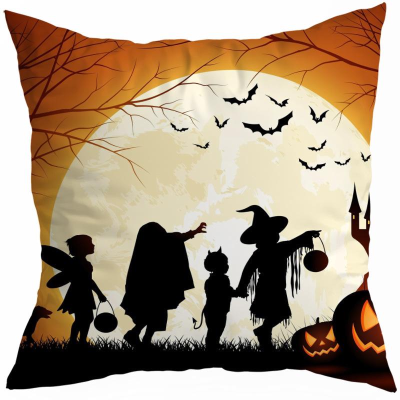 Halloween Horror Pumpkin Witch Moon Decorative Pattern Pillow Cover Bedroom, Living Room, Sofa, Cinema, Car Throw Pillow Cover