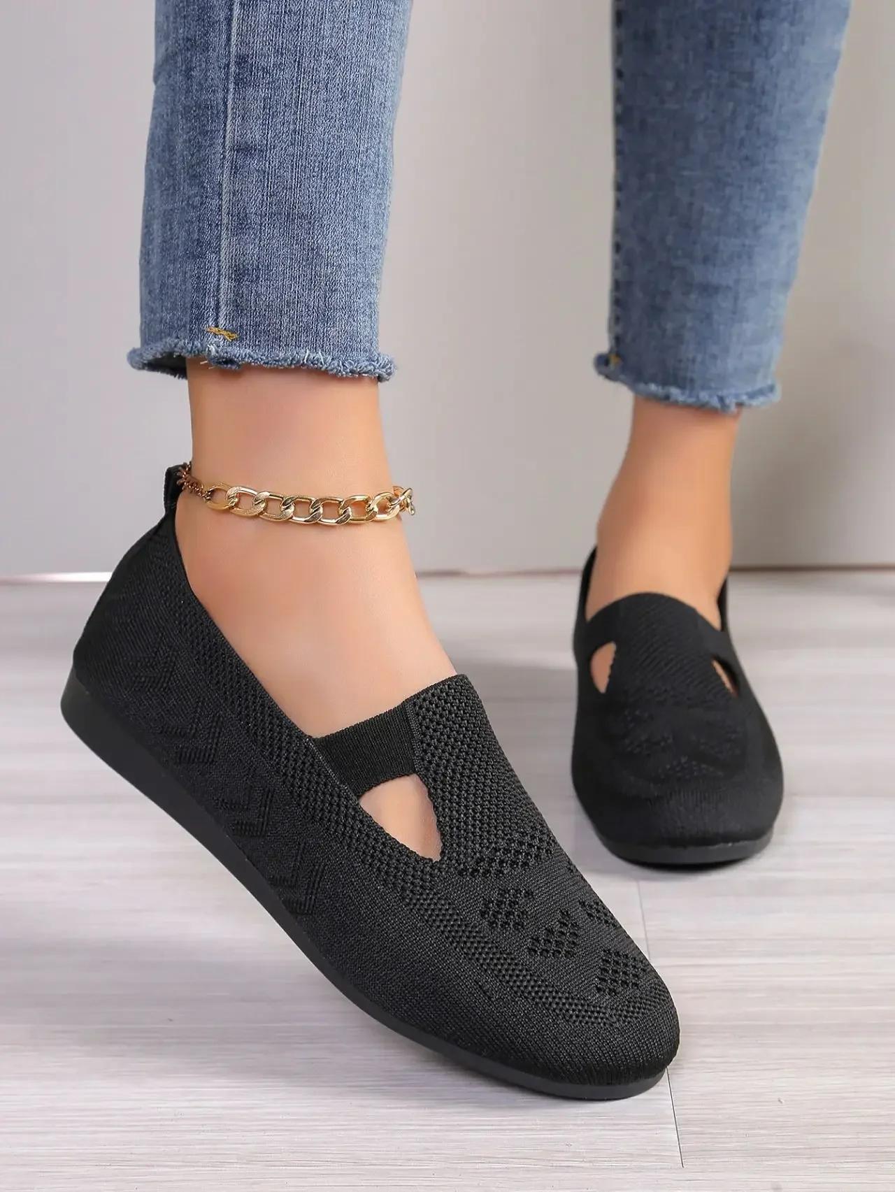 

Лето 2024 Осень Женская Повседневная Обувь На Плоском Каблуке Кроссовки С Квадратным Носком Выдалбливают Босоножки Мокасины Женские Трикотажные Балетки 36 чёрный