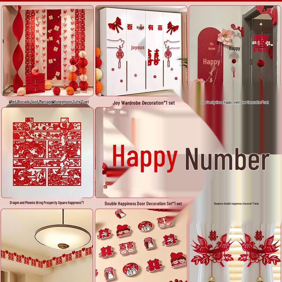 Wedding Decoration Set: Groom & Bride's Room Ornaments with Bunting & Robe Wall Décor