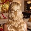 Hollow Bow Hair Clip Clip, Short Chain Tassel Hairpin, Metal Elastic for Medium Bowknot Ponytail Holder Accessories Women Girls Gold Plated