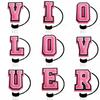 1PC Pink Letter PVC Straw Covers Cap Compatible For Most 30&40Oz Cup 10mm Straw Toppers Reusable Splash Proof Straw Caps