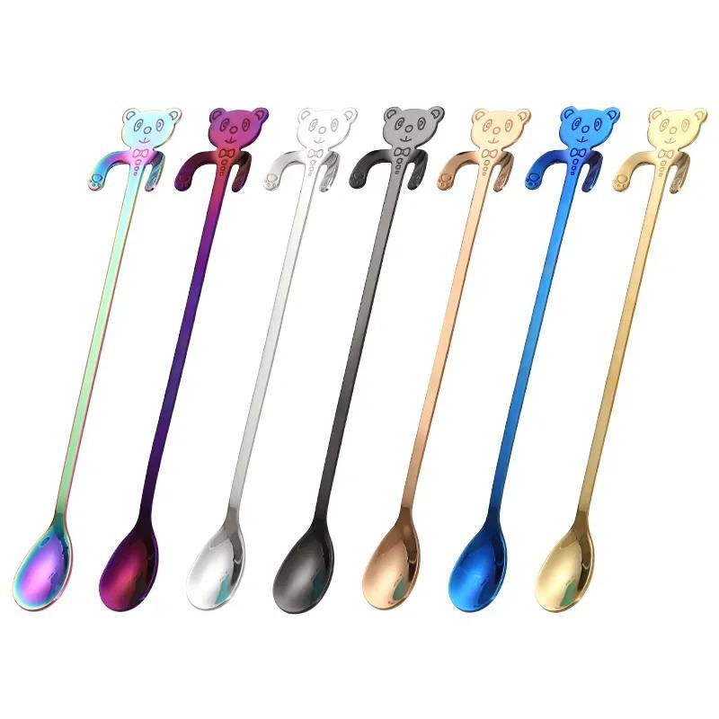 Kitchen Fashion Tableware Cute Panda Spoon Long Handle Spoons Coffee Companion Dessert Mental Honey Spoon Kitchen Accessories