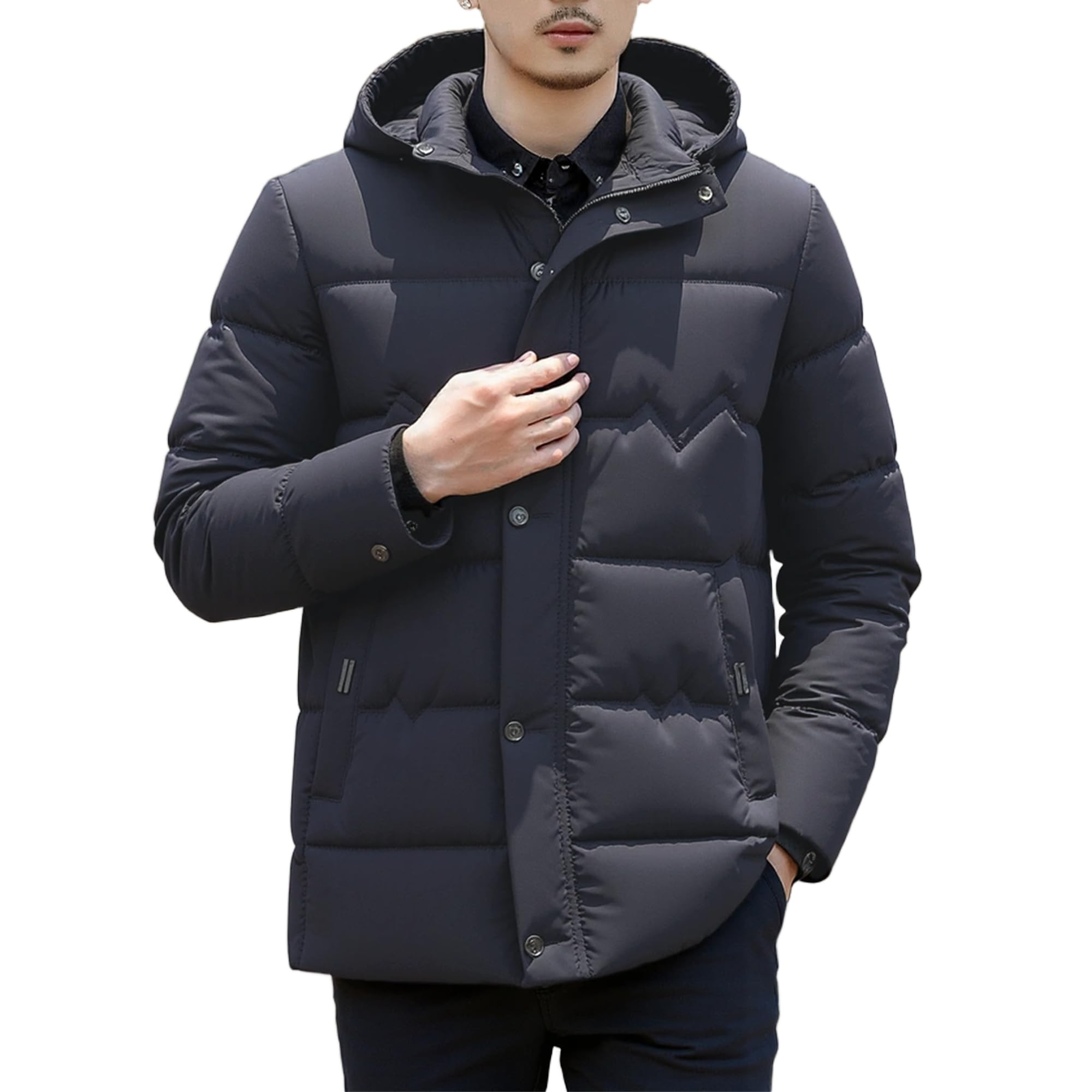 

inotenka Пуховик Зимний Холодная Погода Размеры Куртка с Набивкой Мужская Куртка, Верхняя одежда, Куртка, M-4XL, Ветрозащитная, Легкая, (Флот, Л)