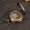 New Retro Unique Men Pocket Watch Double Scale Transparent Mechanical Pocket Watch Fob Chain