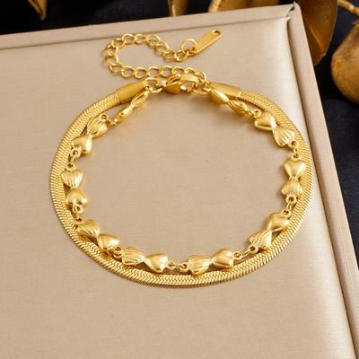 Goldenes Herz Doppelschicht Armband Für Frauen Zierlicher Schmuck