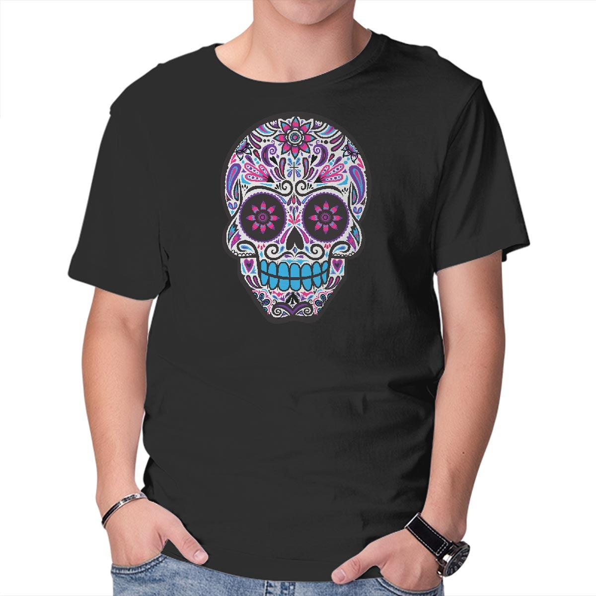Unisex Crew Neck T-Shirt Neon Calavera Graphic Short Sleeve Casual Tee XL