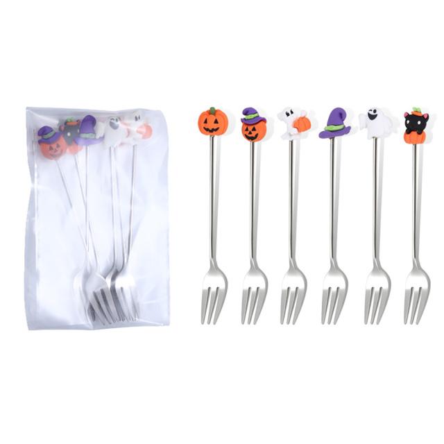 

Набор столовых приборов из нержавеющей стали на Хэллоуин, набор ложек и вилок с декоративными ручками, дизайны тыкв и привидений для домашнего использования
