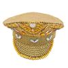 Diamond-Encrusted Bridal Big Cap Flat Top Sequin Cap Gold Diamond Top Hat Female Handmade