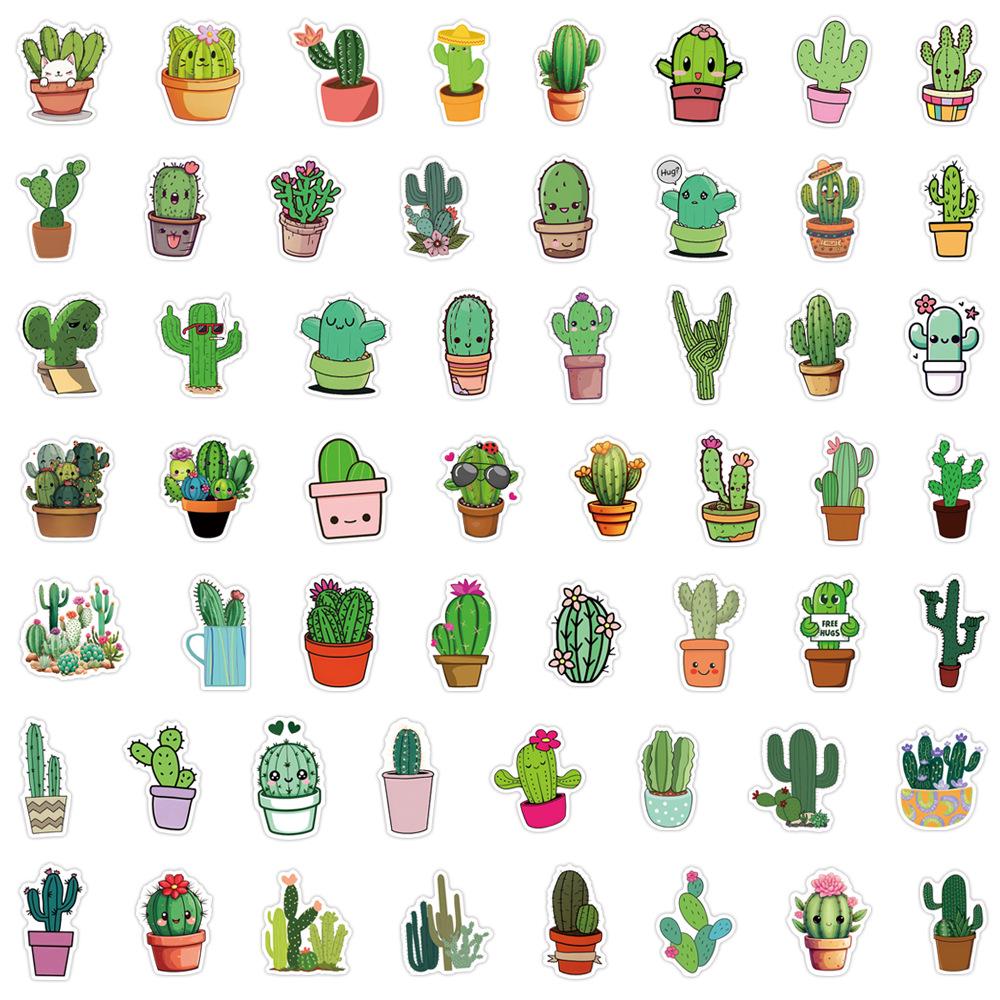 55 Cartoon Cactus Stickers: Waterproof Decorations for Planners, Bottles, and Laptops