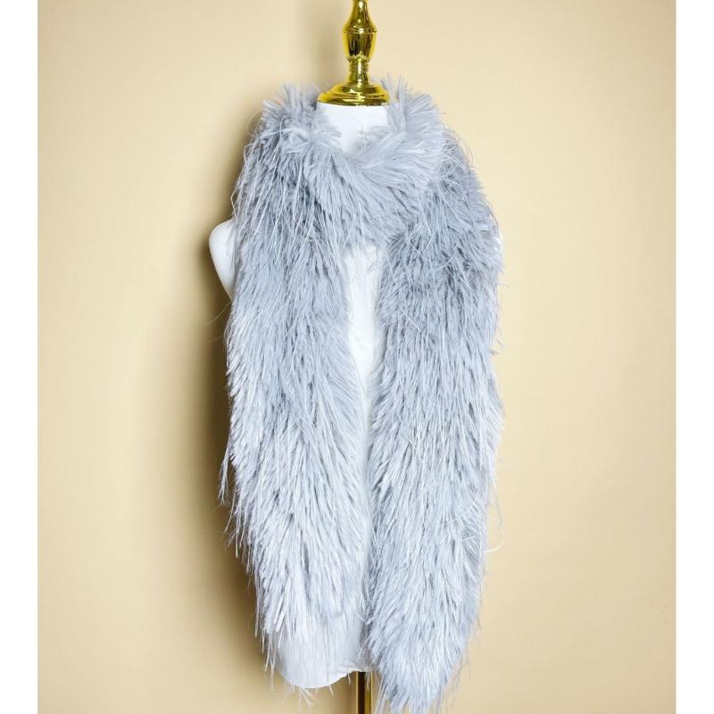 Womens Fuzzy Plush Scarf Knitted Furry Feather Long Scarf Collar Winter Warm Solid Color Scarves Shawl Wrap Streetwear
