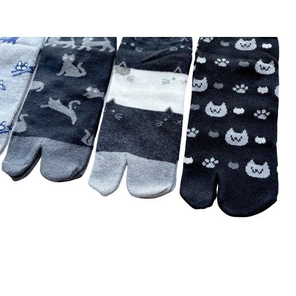 Eden Japan Cat Print Tabi Cotton with Loose Elastic Short Sizes Set of 5 of Your B04 Women's Socks, Blend, Heel, Cuffs, Length, 23-25cm, (Pattern