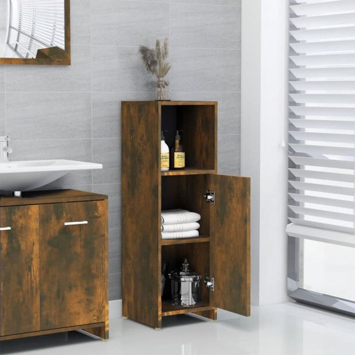 825837 vidaXL Armoire de bain Chêne fumé 30x30x95 cm Bois d'ingénierie