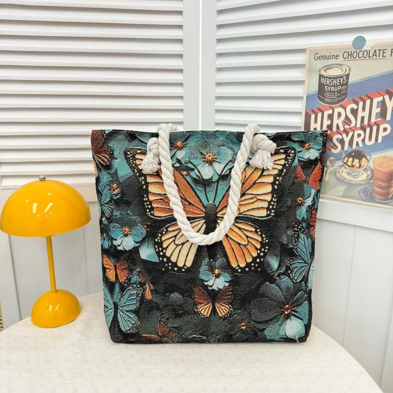 Canvas Embroidered Shoulder Bag With Large Capacity For Casual Daily Use