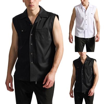 Men's Casual Fashion Solid Color Pocket Sleeveless Single Breasted Lapel Shirt
