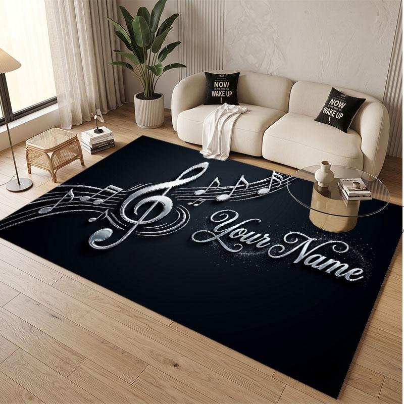 Tappeto in Velluto Morbido di Cristallo Tema Generale Musica Stampa Personalizzata Nome & Testo Tappeto Antiscivolo per Camera da Letto Soggiorno