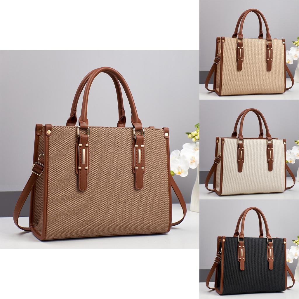 Vintage Retro Pu Leather Womens Casual Tote Bag With Zipper For Daily Use