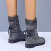 2020 Autumn/Winter Women's Mid-Calf Boots: Comfortable Low Square Heels, Round Toe, Plus Size 43, European & American Style