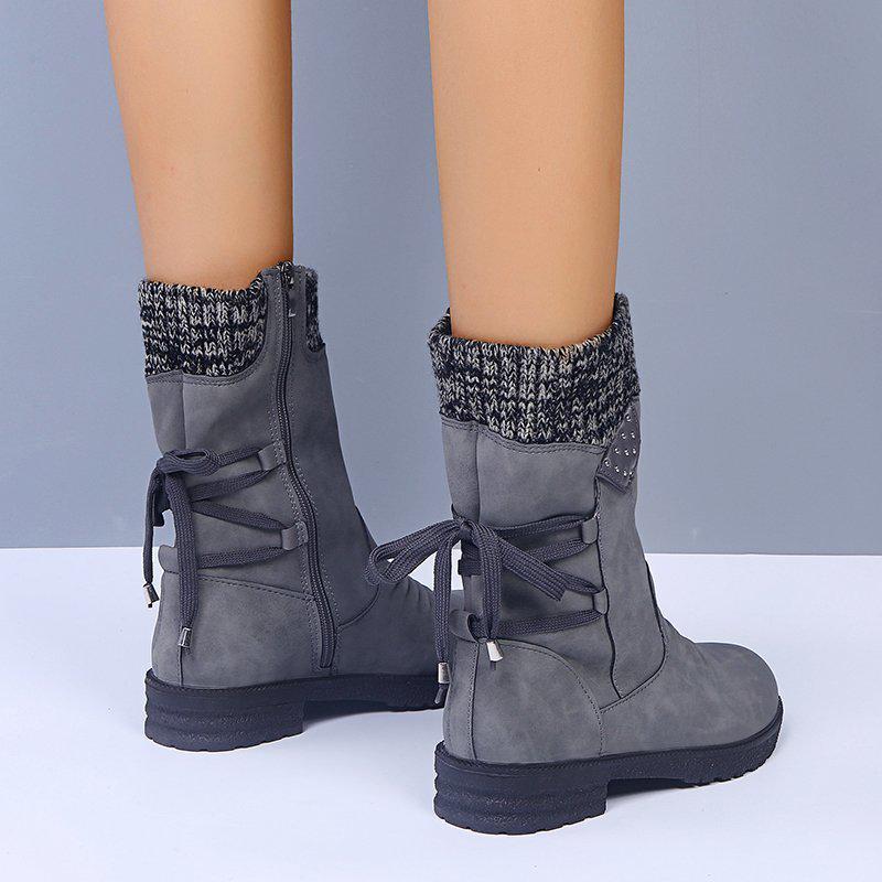 2020 Autumn/Winter Women's Mid-Calf Boots: Comfortable Low Square Heels, Round Toe, Plus Size 43, European & American Style