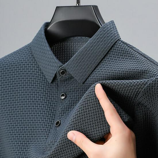 Men's Summer Lapel Bone Pattern Ice Silk Polo Shirt, Short-Sleeve, Lightweight.