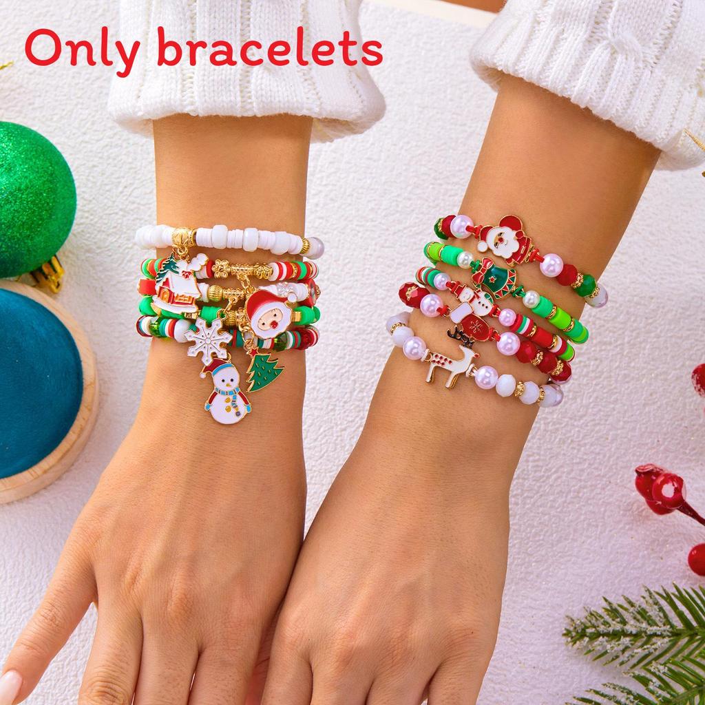 Ensemble de Bracelets Flocon de Neige et Père Noël en Perles Avec Métal Fait Main Pour Cadeau de Fête