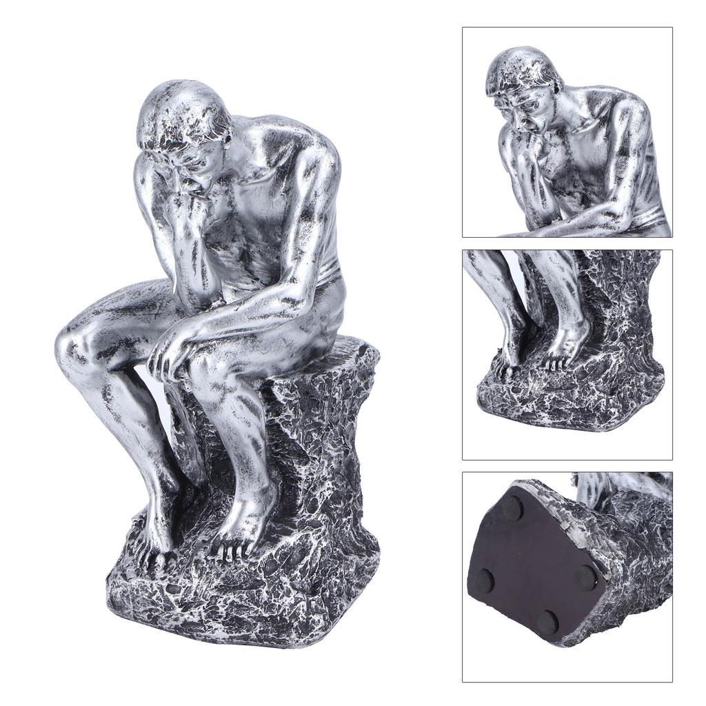 Thinker Statue European Style Resin Character Sculpture Home Office Bookshelf OrnamentSilver