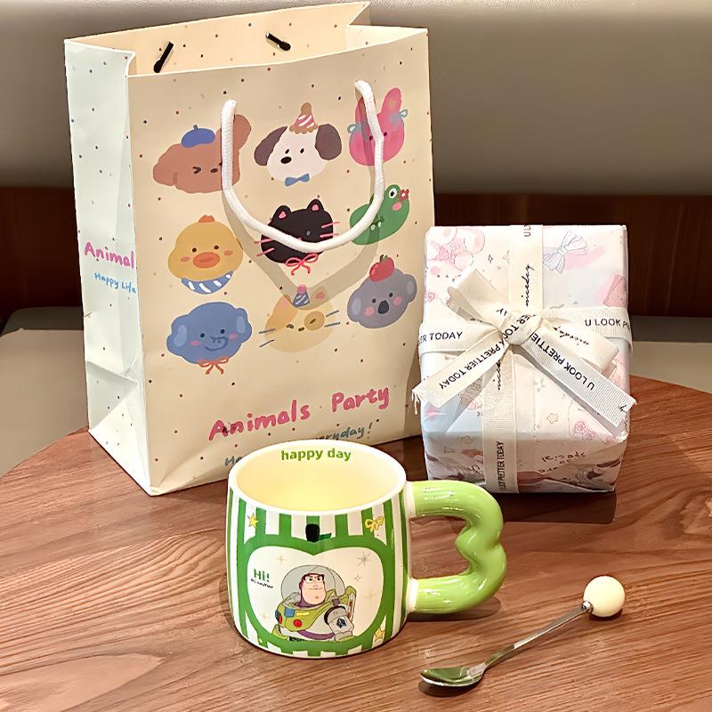 Vysoce hodnotný roztomilý hrnek s Medvídkem Pú pro pár, keramický pohár na vodu, dětský hrnek na mléko a kávu, dárek k narozeninám, dárková krabička