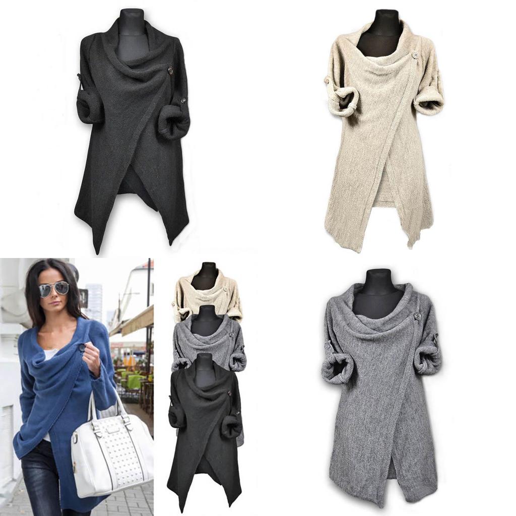 Elegante Maglione Cardigan Wrap da Donna a Maglia con Accogliente Collo a Dolcevita Sciarpa