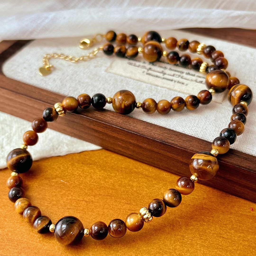 

Vintage Maillard Style Natural High-Quality Tiger S Eye Stone Gypsy Collarbone Chain Atmosphere Niche Necklace