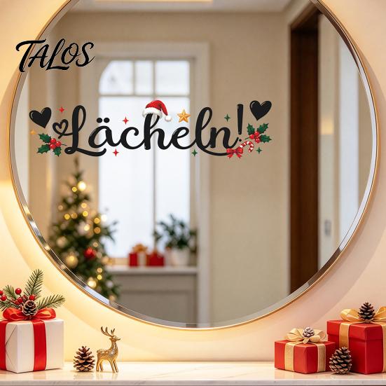 Non Adhesive Christmas Decorations Static Glass Sticker for Bathroom Mirror, Decorative PVC Window Decal with Holly Film And Santa Hat Design,