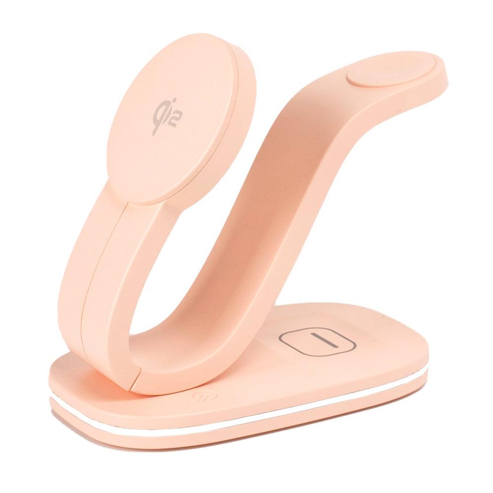 

B-28 Multifunction 15W Wireless Charger with Night Light for Phone Watch Earbuds,Qi2 Version Pink