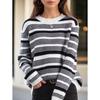 Tooxika Women's Clothing 2024 Autumn And Winter New Contrast Color Striped Pullover Sweater Top Round Neck Contrast Color Sweater For Women