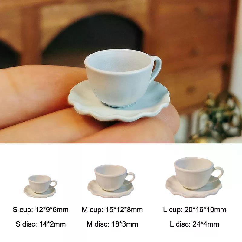 2Pcs Miniature Dollhouse Coffee Latte Cup & Dish Set Mini Drinks Dessert Model Doll House Accessories Kids Play Toy Gift