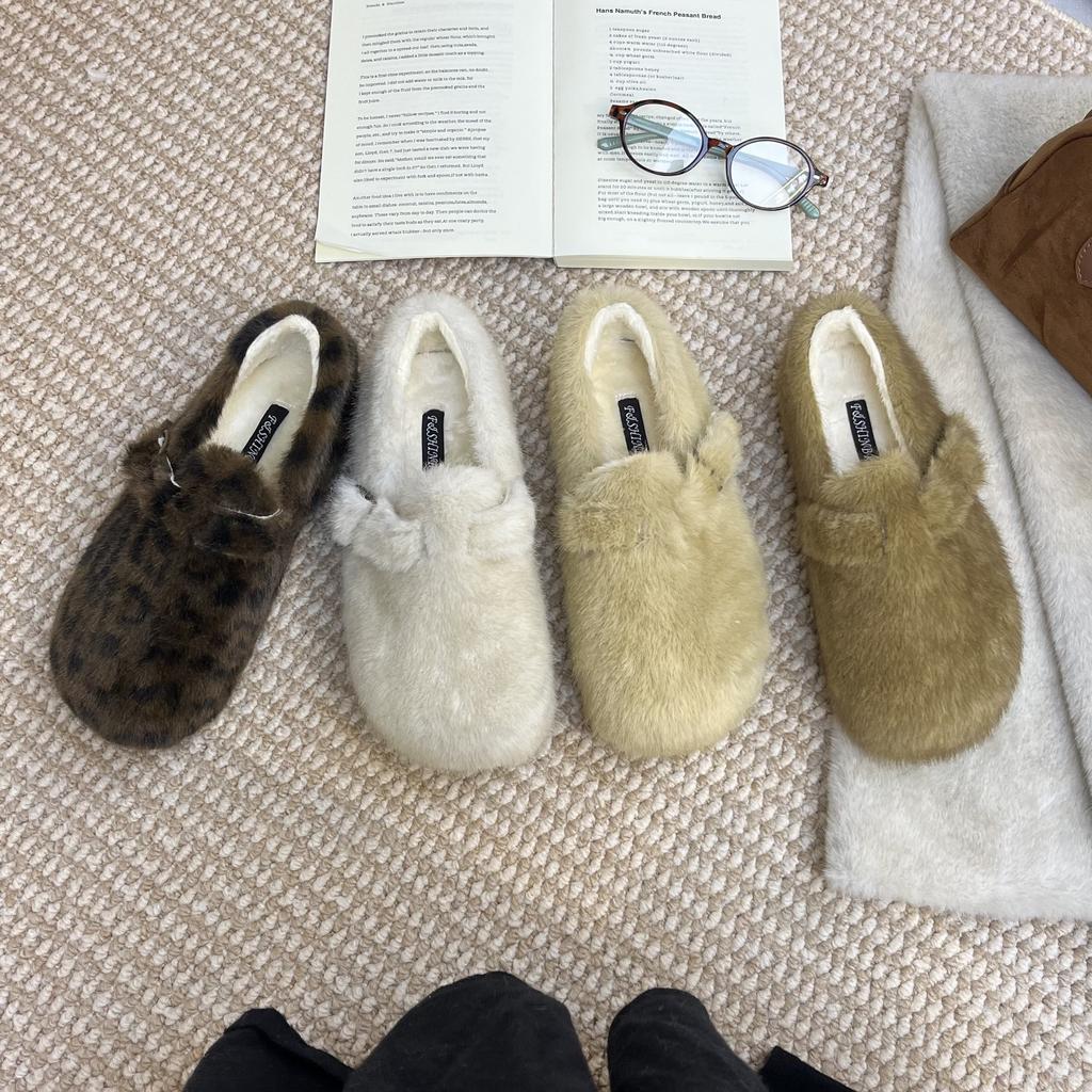 2025 Winter New Round Head with Velvet Thermal Cotton Shoes Versatile Mary Jane Platform Commuter Fluffy Women's Single Shoes