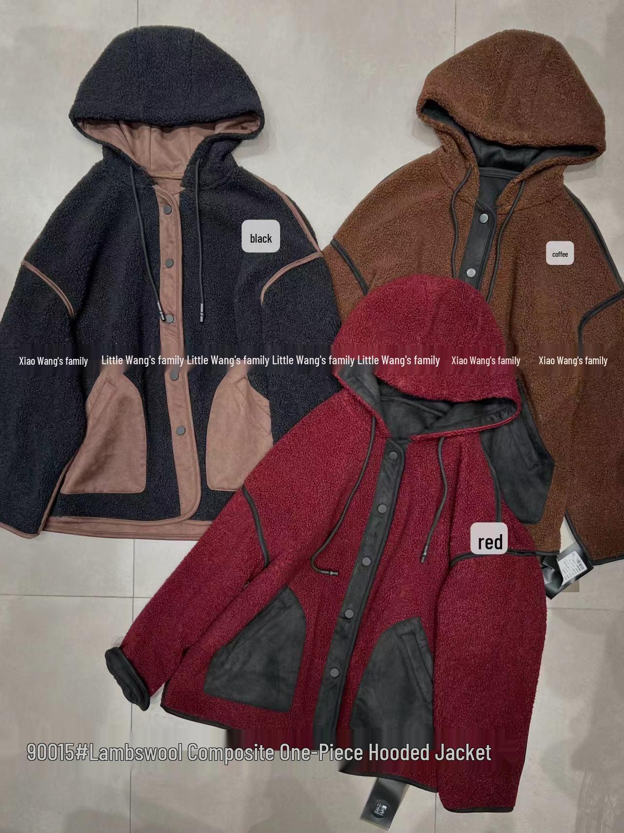 

Xiao Wang s Korean Style Loose Plus Size Lambswool Hooded Winter Coat One Size кавовий