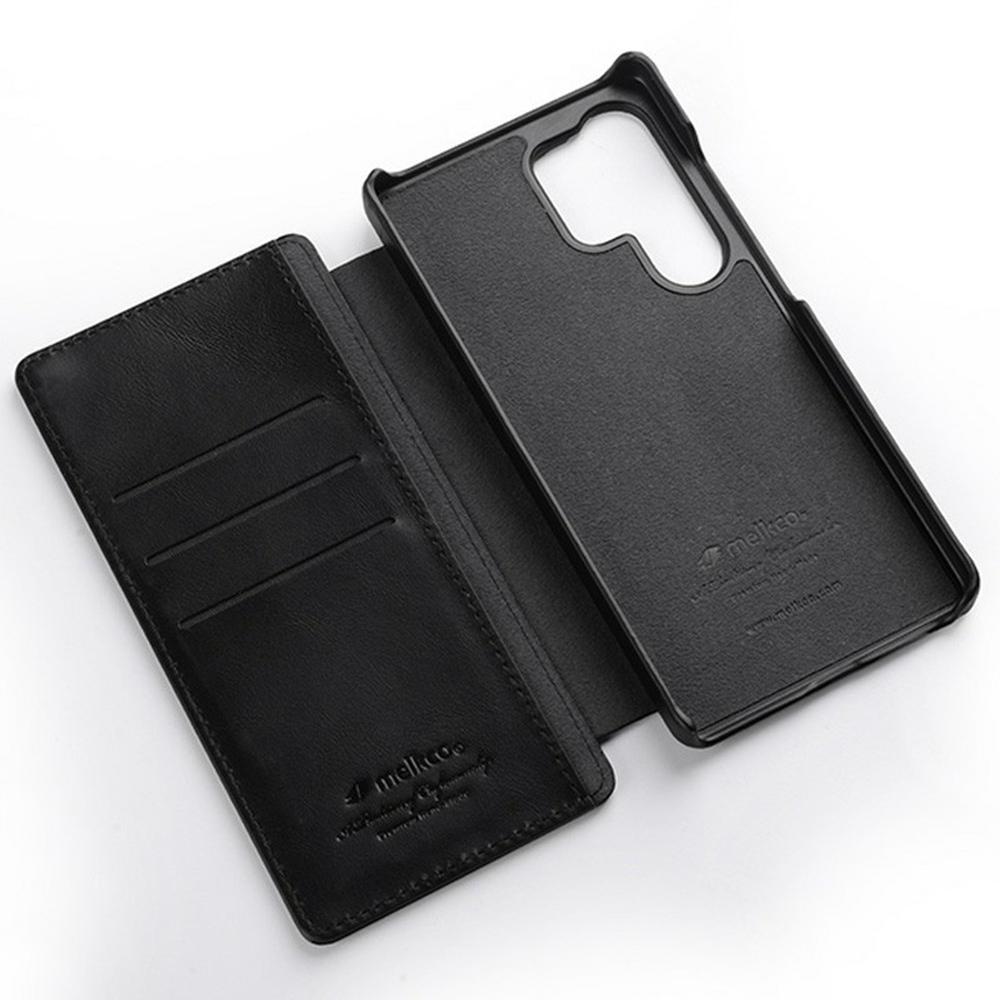 MELKCO For Samsung Galaxy S25 Ultra Case Card Slots Genuine Cow Leather Flip Phone Cover
