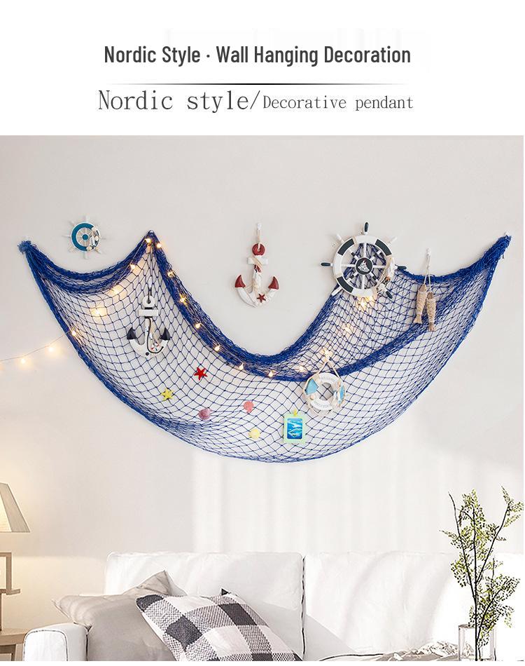 Mediterranean Style Cotton Rope Decorative Fishing Net with Shells for Wall Decor