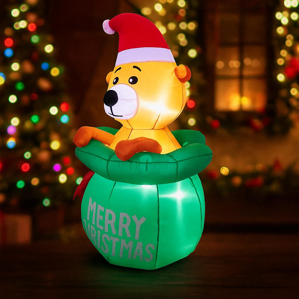 4.9FT Christmas Holiday Inflatable Yard Decor Bear In Gift Bag Toy Xmas Home Decor Ornaments Christmas Supplies Gift Decoration